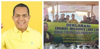 Relawan Muda Ayo Bangun NTT yang terdiri dari berbagai kalangan profesi mendeklarasikan dukungan kepada Wakil Ketua Komisi IX DPR RI yang juga Ketua DPD I Golkar NTT, Emanuel Melkiades Laka Lena sebagai calon Gubernur NTT periode 2024-2029. Deklarasi tersebut dilakukan di Labuan bajo, Manggarai Barat, Minggu (14/7/2024). Foto: Dok. Relawan Muda Ayo Bangun NTT