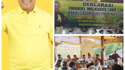 Relawan Muda Ayo Bangun NTT yang terdiri dari berbagai kalangan profesi mendeklarasikan dukungan kepada Wakil Ketua Komisi IX DPR RI yang juga Ketua DPD I Golkar NTT, Emanuel Melkiades Laka Lena sebagai calon Gubernur NTT periode 2024-2029. Deklarasi tersebut dilakukan di Labuan bajo, Manggarai Barat, Minggu (14/7/2024). Foto: Dok. Relawan Muda Ayo Bangun NTT